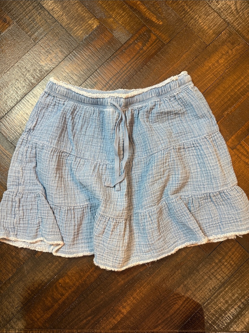 Aerie Gauzy Cotton Drawstring Mini Skirt Blue S